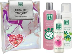 MENFORSAN Pack Higiene y Belleza Menforsan, Champú Acondicionador Perros 300ml, Colonia Fresa para Perros 125ml, Champú en Espuma para Perros y Gatos 200ml,