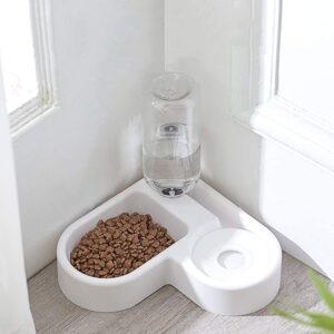 2 in 1 Comedero y Bebedero Automático para Gatos y Perros, Anti Salpicaduras Dispensador Agua Alimentador Automatico Fuentes para Mascotas, Dispensador de Alimentación y Bebida para Animal(Blanco)